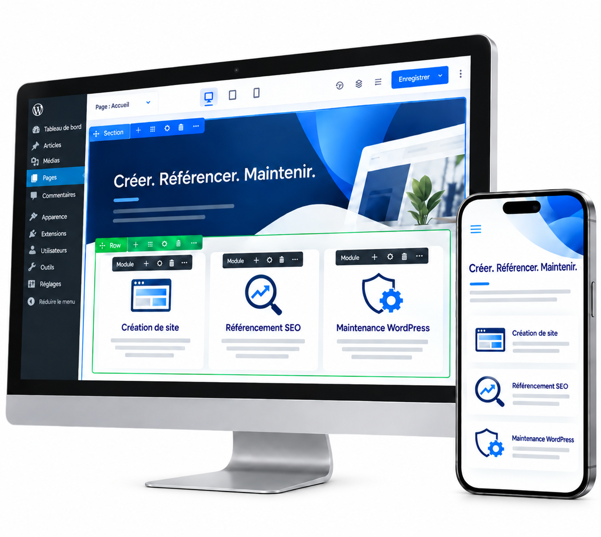 Création de site internet à Carvin avec WordPress et Divi sur ordinateur et mobile